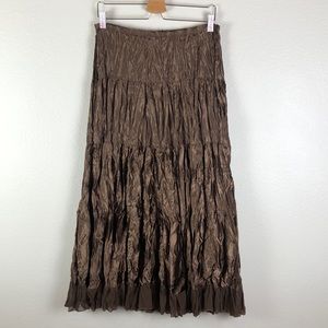NWOT Eyeshadow Brown Stain Tier Peasant Boho Maxi Lined Skirt Sz 4